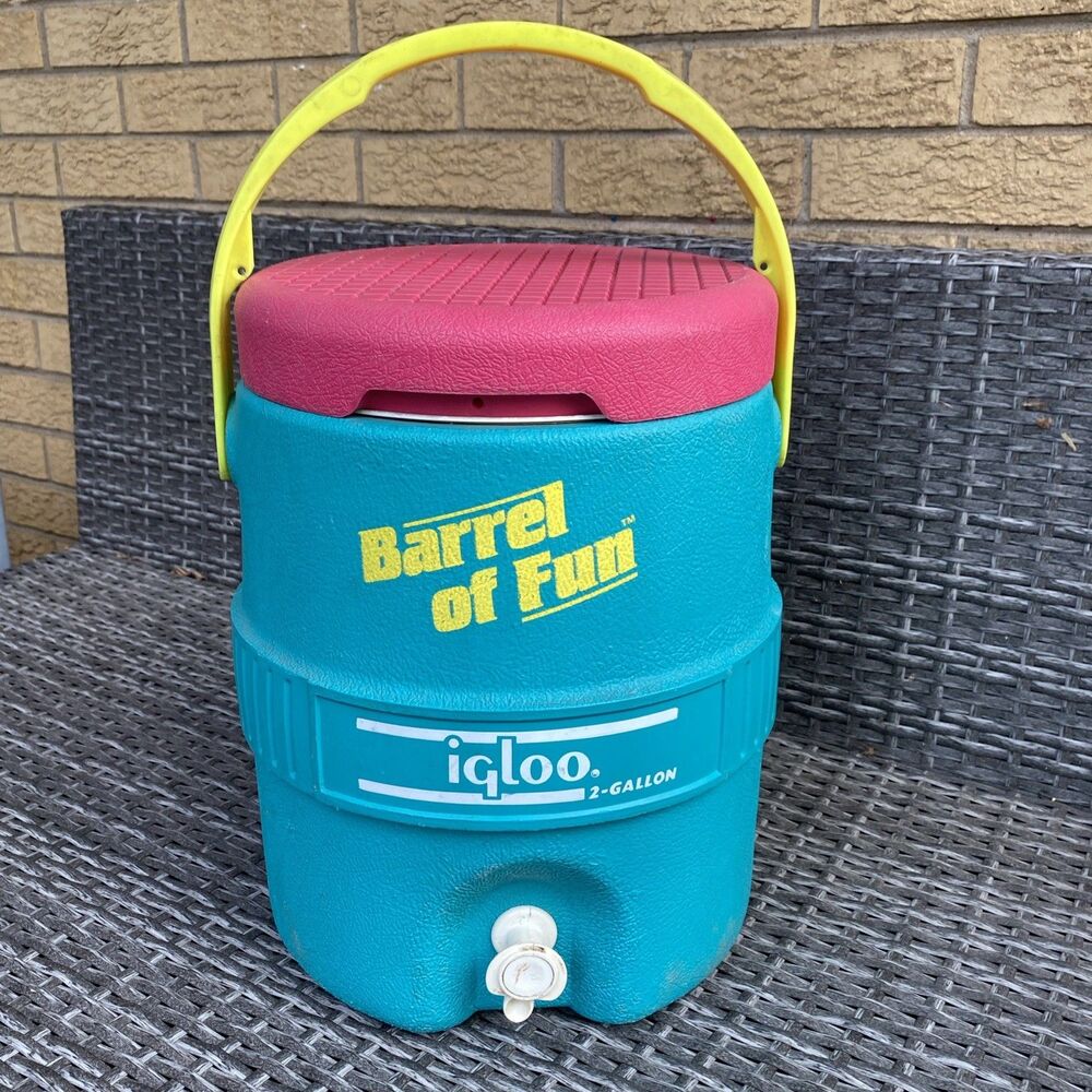Igloo 2-Gallon Barrel of Fun Turquoise Pink Yellow Retro Drink Cooler
